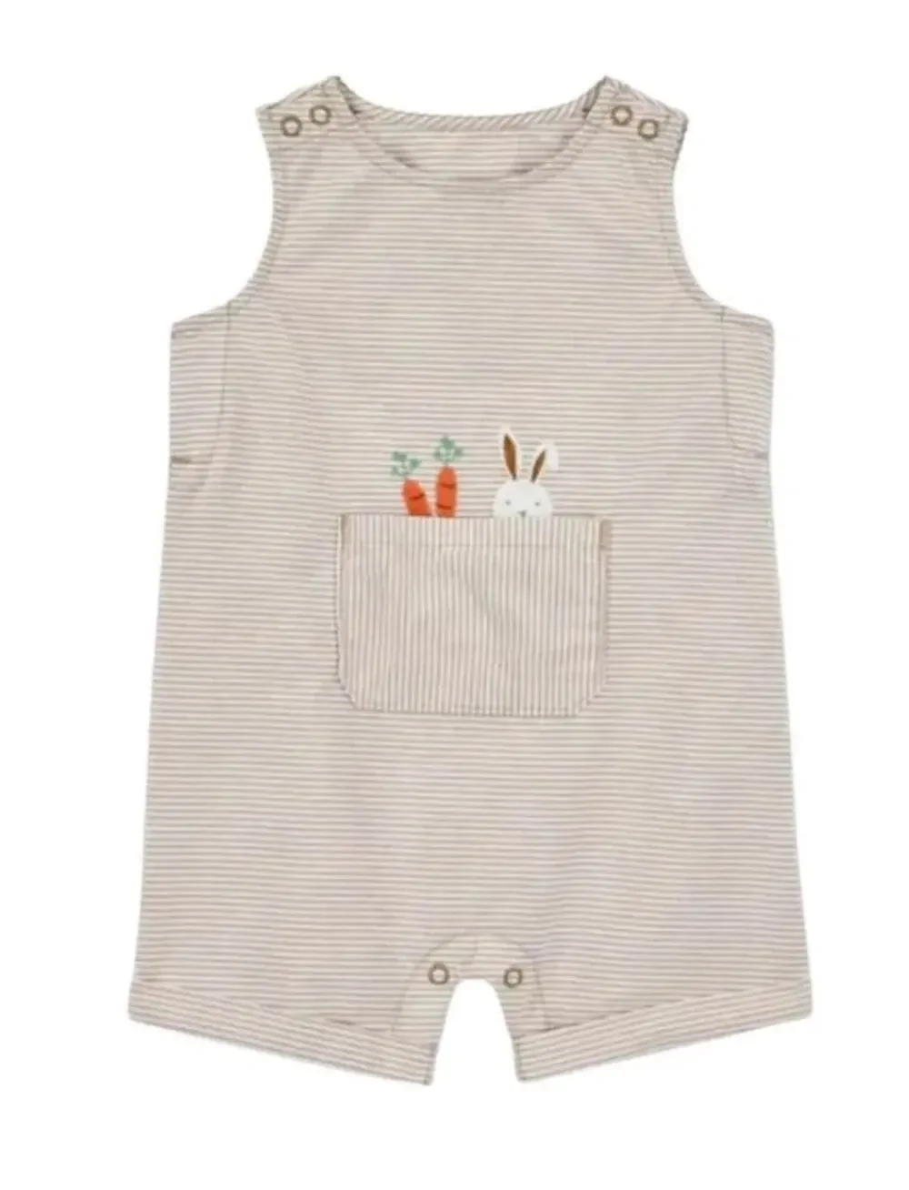Carter’s Baby Striped Bunny Romper tan white vertical stripe Easter